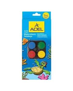 VÍZFESTÉK ADEL 12 DB-OS 30 MM MŰANYAG DOBOZOS+ECSET 932001