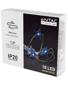KARÁCSONYI FÉNYSOR, ENTAC BELTÉRI, CSILLAG, 10 LED WW 1 M (2AA NT), KÉK