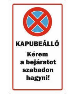 TÁBLA KAPUBEÁLLÓ 2, 25X15