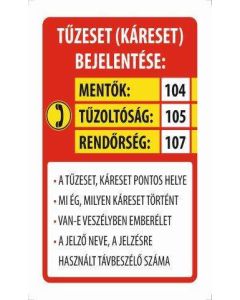 TÁBLA MENTŐ,TŰZOLTÓ,RENDŐRSÉG SEGÉLYVONALAK 1, 25X15