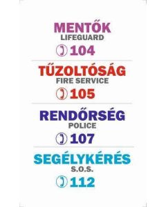 TÁBLA MENTŐ,TŰZOLTÓ,RENDŐRSÉG SEGÉLYVONALAK 2, 25X15