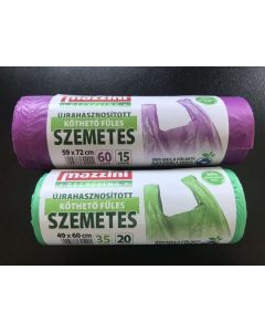 SZEMETESZSÁK ÚJRAHASZNOSÍTOTT, 35 L, 49x60 CM, 20 DB/CSOMAG, KÖTHETŐ FÜLES