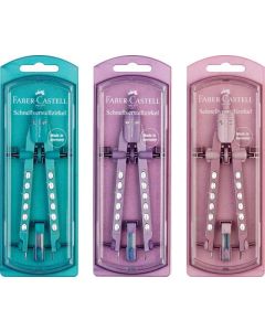 KÖRZŐ KÉSZLET FABER CASTELL, GYORSBEÁLLÍTÓVAL, FACTORY SPARKLE 2023, KÉK,LILA,RÓZSASZÍN