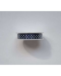 SZATÉN SZALAG, 1 CM-ES, KB.2 MÉTER, SÖTÉTKÉK PÖTTYÖS