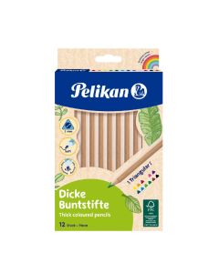 SZÍNES CERUZA, PELIKÁN, 12 DB-OS VASTAG HÁROMSZÖGLETŰ, NATÚR