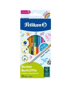 SZÍNES CERUZA, PELIKÁN, 12 DB-OS BICOLOR HENGERES 12/24