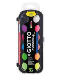 VÍZFESTÉK GIOTTO/FILA 12 DB-OS, AQUARELL 30 MM,FLUORESZKÁLÓ SZÍNEK
