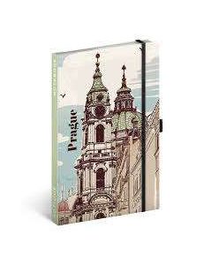 NOTESZ GUMIS VONALAS, KEMÉNYTÁBLÁS, 13X21, PRAGUE