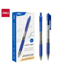 GOLYÓSTOLL DELI ARROW, 0,7 MM, NYOMÓGOMBOS, GUMÍROZOTT FOGÓRÉSZ, KÉK ÍRÁS
