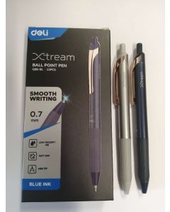 GOLYÓSTOLL DELI XTREAM, 0,7 MM, NYOMÓGOMBOS, KÉK ÍRÁS