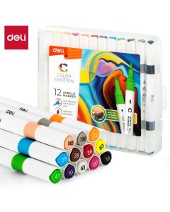 AKRILMARKER KÉSZLET DELI, 12 DB-OS, COLOR EMOTION, KÉTVÉGŰ