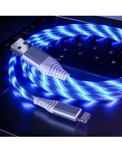USB TÖLTŐ ÉS ADATÁTVIVŐ KÁBEL, IPHONE-HOZ, 1 M LED FÉNNYEL, KÉK