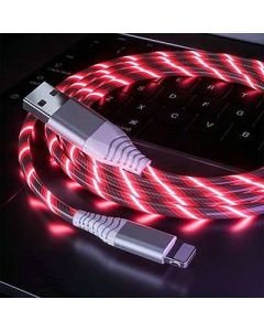 USB TÖLTŐ ÉS ADATÁTVIVŐ KÁBEL, IPHONE-HOZ, 1 M LED FÉNNYEL, RED