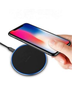 TÖLTŐPAD ANDROID ÉS IPHONE KÉSZÜLÉKHEZ, LED GYŰRŰS VILÁGÍTÁS, VEZETÉK NÉLKÜLI, FEKETE