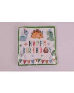 PARTI SZALVÉTA, 3 RÉTEGŰ, 33X33 CM, 20DB/CSOMAG, HAPPY BRITHDAY DINÓ