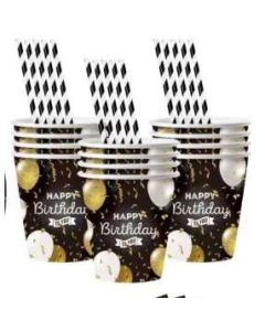 PARTI POHÁR, 2,7 DL, 10DB/CSOM, HAPPY BRITHDAY ARANY/EZÜST