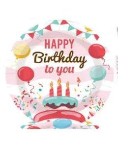 PARTI PAPÍRTÁNYÉR, 23 CM, 10DB/CSOM, HAPPY BRITHDAY
