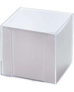 JEGYZETTÖMB, ÁTLÁTSZÓ MŰANYAGBAN, 700 LAP, 9,5X9,5 X9,5 CM, FEHÉR