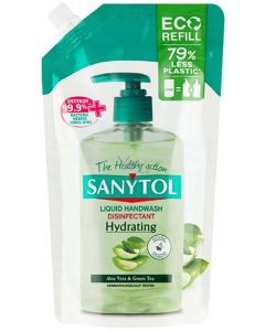 FOLYÉKONY SZAPPAN UTÁNTÖLTŐ SANYTOL, ANTIBAKTERIÁLIS, 500 ML, ZÖLD TEA ÉS ALOE VERA