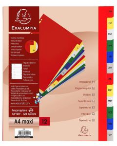 ELVÁLASZTÓLAP EXACOMPTA, 12 RÉSZES, A/4  MAXI JANUÁR-DECEMBER 92E, SZÍNES