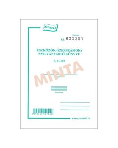 B.12-182 ESZKÖZÖK/SZERSZÁMOK NYILVÁNTARTÓ KÖNYVE, ÁLLÓ, 8 OLDAL + BORÍTÓ, A/6, 1+1 SZÍN