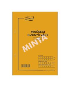 B.20-11 MINŐSÉGI BIZONYÍTVÁNY, 100 LAPOS, ÁLLÓ, A/5