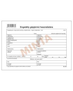D.E.933 ENGEDÉLY GÉPJÁRMŰ HASZNÁLATÁRA, 150 G/M2 OFSZETKARTON, A/5, 1+0 SZÍN