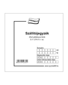 D.F.27/II/V SZÁLLÍTÓJEGYZÉK, 25X4 PÉLDÁNYOS, 140X145 MM