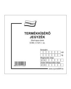 D.MG.3-12/V TERMÉKKÍSÉRŐ JEGYZÉK, 25x4 PÉLDÁNYOS, 135X150 MM