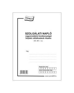 D.E.901 SZOLGÁLATI NAPLÓ, 64 OLDAL, 31 SZÁMOZOTT LAP, A/5