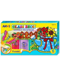 ÜVEGFESTÉK SZETT, 6X22 ML FESTÉK+SABLON+FÓLIA, VIRÁGOS KANNA/DINÓ