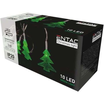 KARÁCSONYI FÉNYSOR, ENTAC BELTÉRI, PVC FENYŐFA, 10 LED 1,65 M (2AA NT), ZÖLD