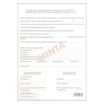 B.VÁLL.345/V ENGEDÉLY MÁS TULAJD.SZEMÉLYGK. HASZNÁLATÁRA, 2 PÉLDÁNYOS, A/4