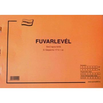 D.GÉPJÁRMŰ 17/V FUVARLEVÉL, 50X3 LAPOS, A/4