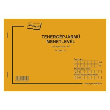 D.GÉPJÁRMŰ 21 TEHERGÉPJÁRMŰ MENETLEVÉL, 100 LAPOS, A/5