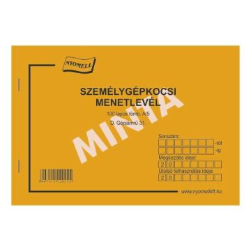D.GÉPJÁRMŰ 31 MENETLEVÉL SZEMÉLYSZÁLLÍTÁSRA, 100 LAPOS, A/5