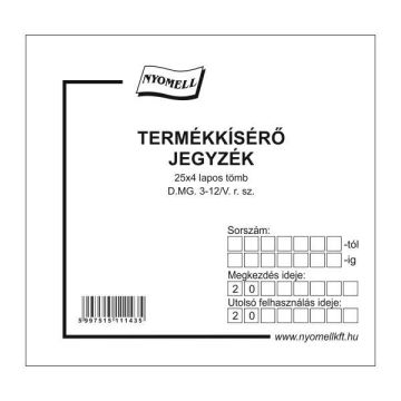 D.MG.3-12/V TERMÉKKÍSÉRŐ JEGYZÉK, 25x4 PÉLDÁNYOS, 135X150 MM