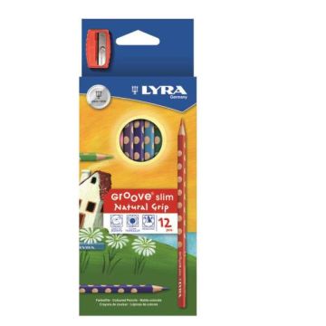 SZÍNES CERUZA LYRA, 12 DB-OS GROOVE ,SLIM + HEGYEZŐ