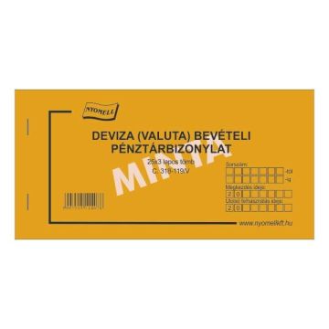 C.318-119/V DEVIZA BEVÉTELI BIZONYLAT, 25X3 PÉLDÁNYOS, 200x98 MM