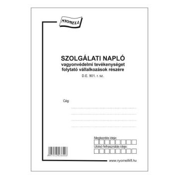 D.E.901 SZOLGÁLATI NAPLÓ, 64 OLDAL, 31 SZÁMOZOTT LAP, A/5